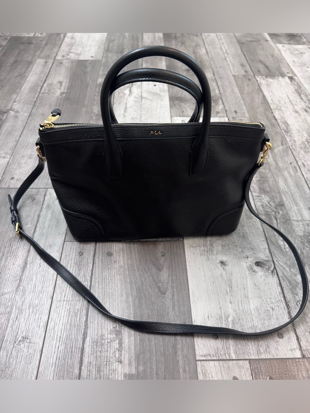 Lauren Ralph Lauren Black Pebbled Leather Tote Bag Large Crossbody Satchel